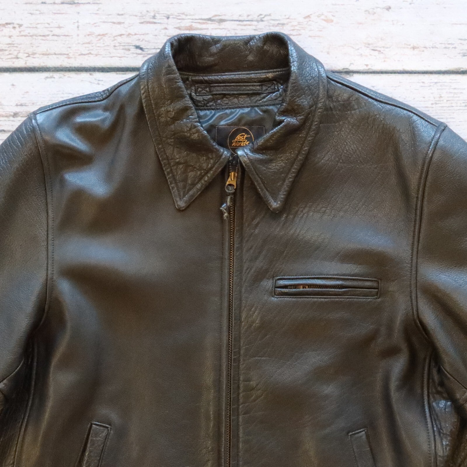 Lost Worlds Leather Horsehide Jacket Made in USA Size 46