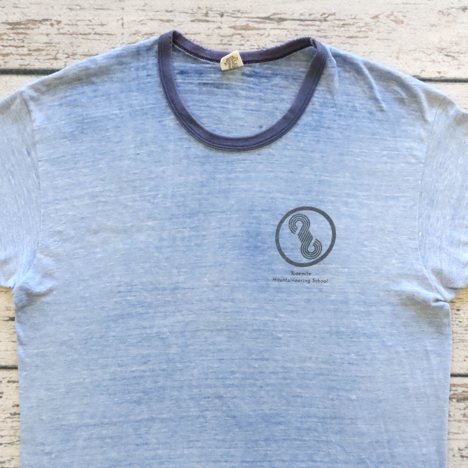 Vintage Go Climb a Rock Yosemite Mountaineering School Ringer Shirt Made in USA