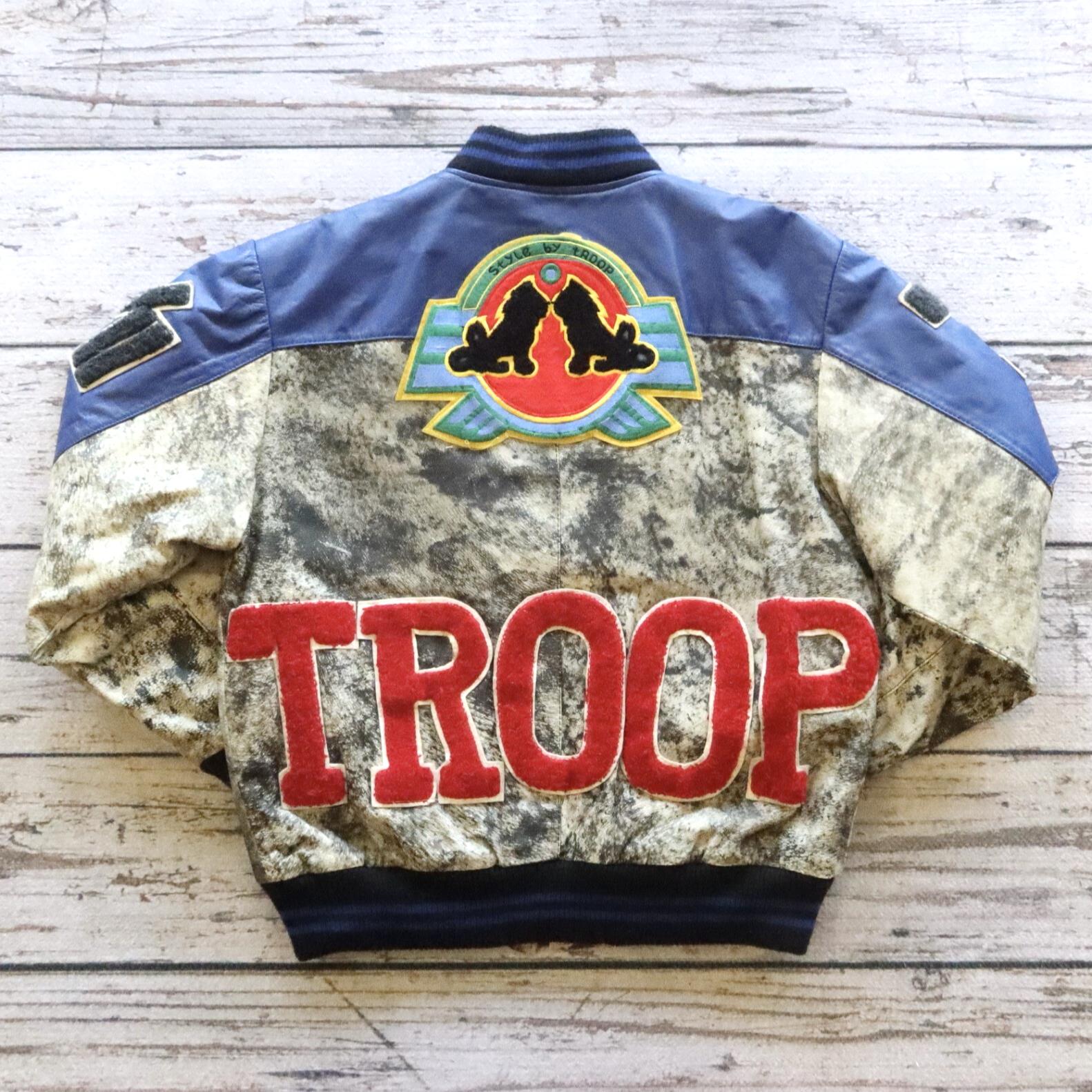 Vintage 80s Troop Leather Varsity Bomber Jacket Rare