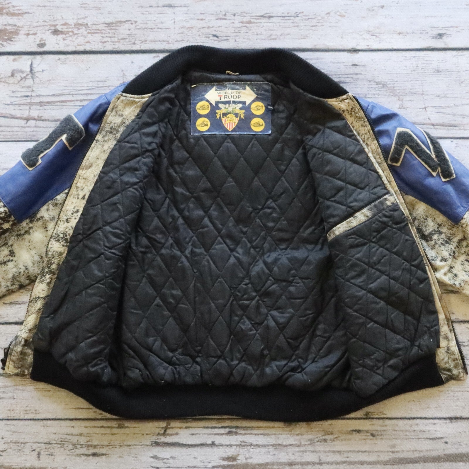 Vintage 80s Troop Leather Varsity Bomber Jacket Rare