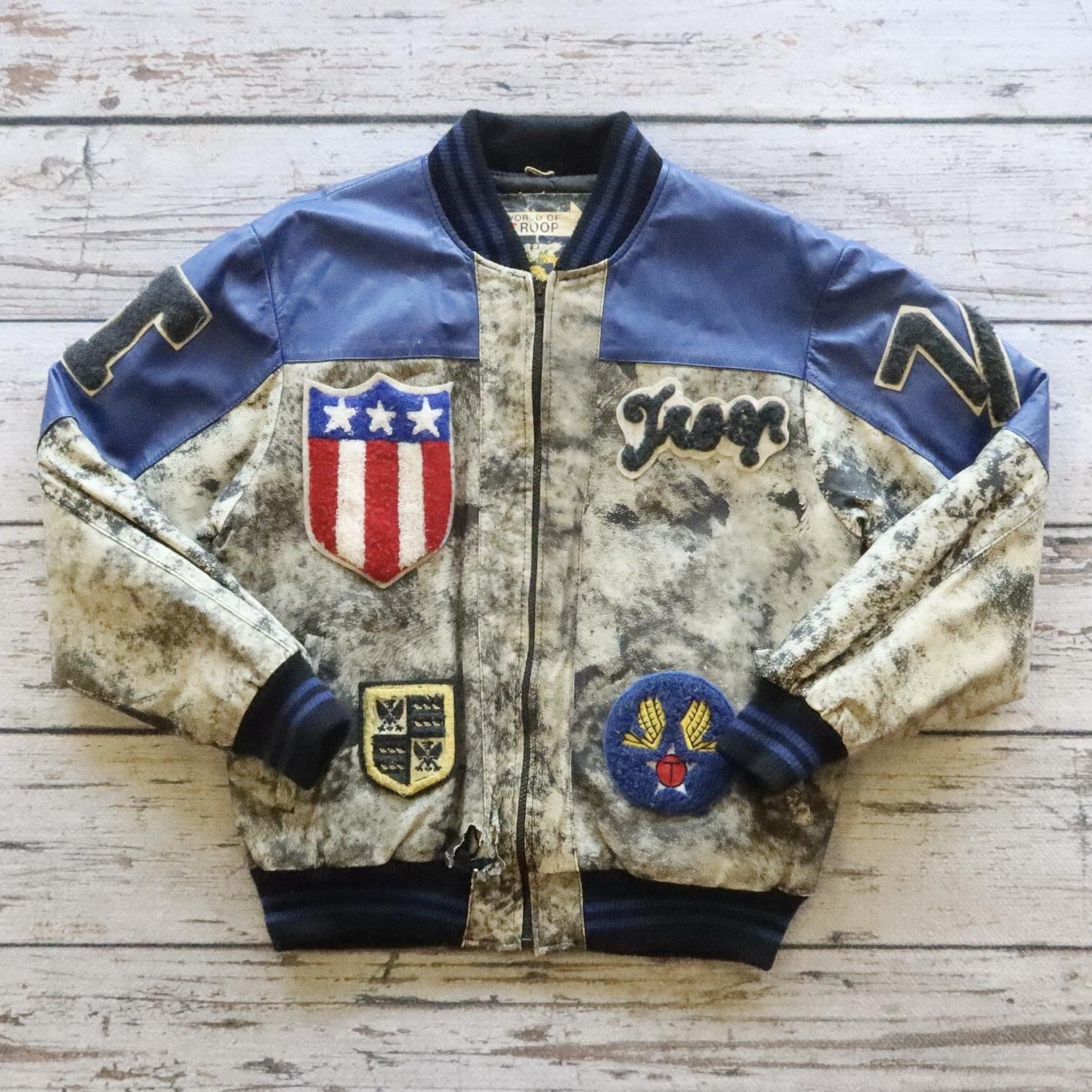 Vintage 80s Troop Leather Varsity Bomber Jacket Rare