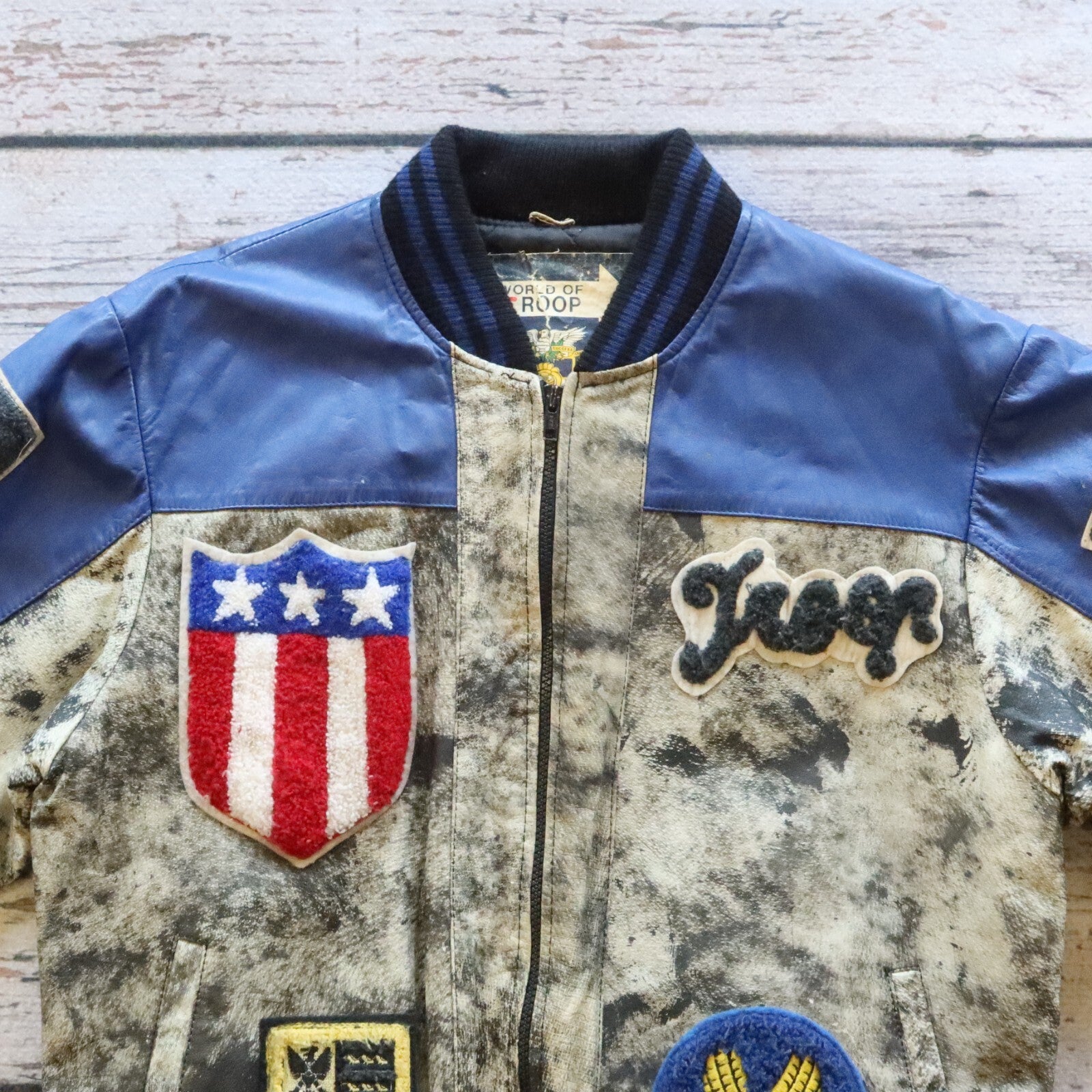 Vintage 80s Troop Leather Varsity Bomber Jacket Rare