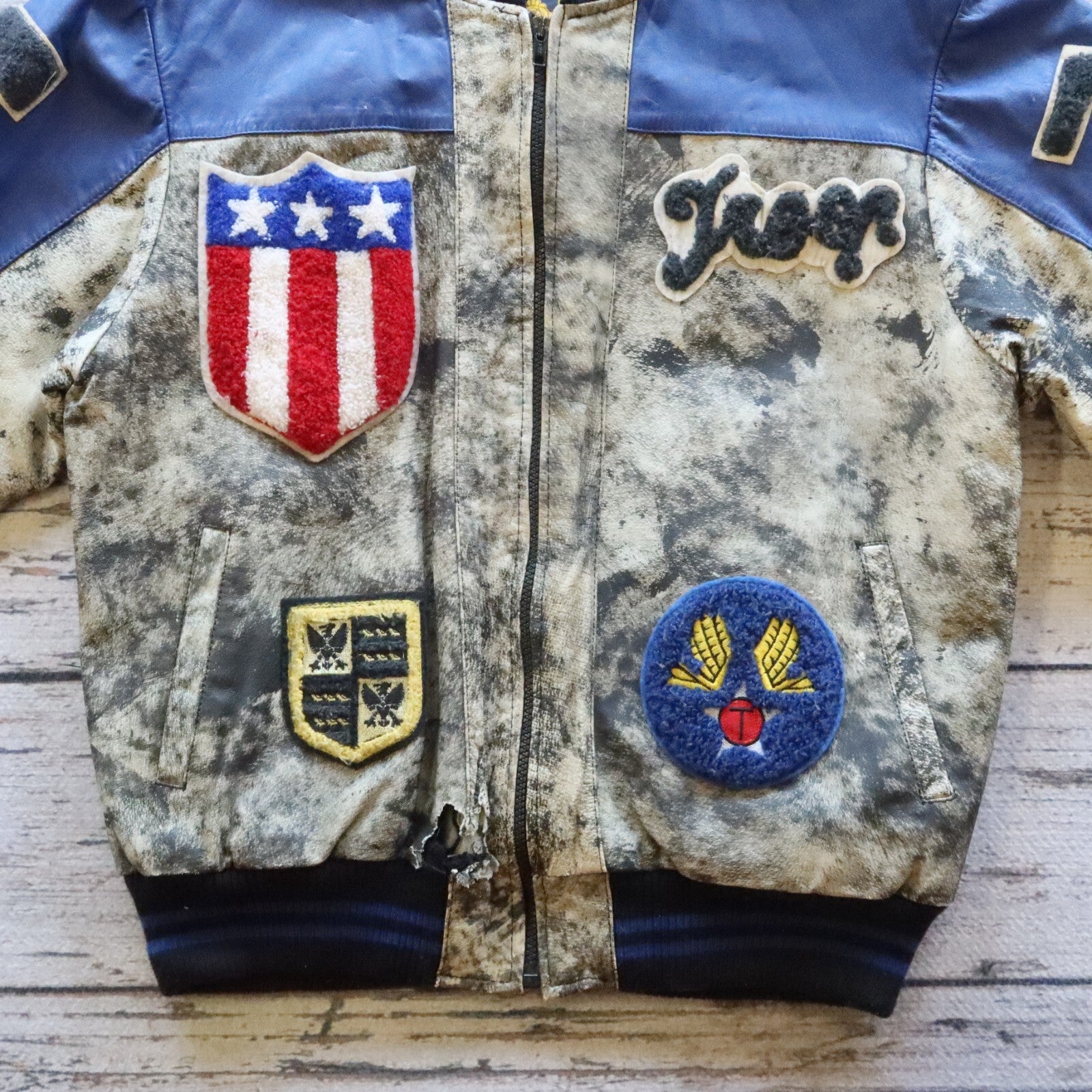 Vintage 80s Troop Leather Varsity Bomber Jacket Rare