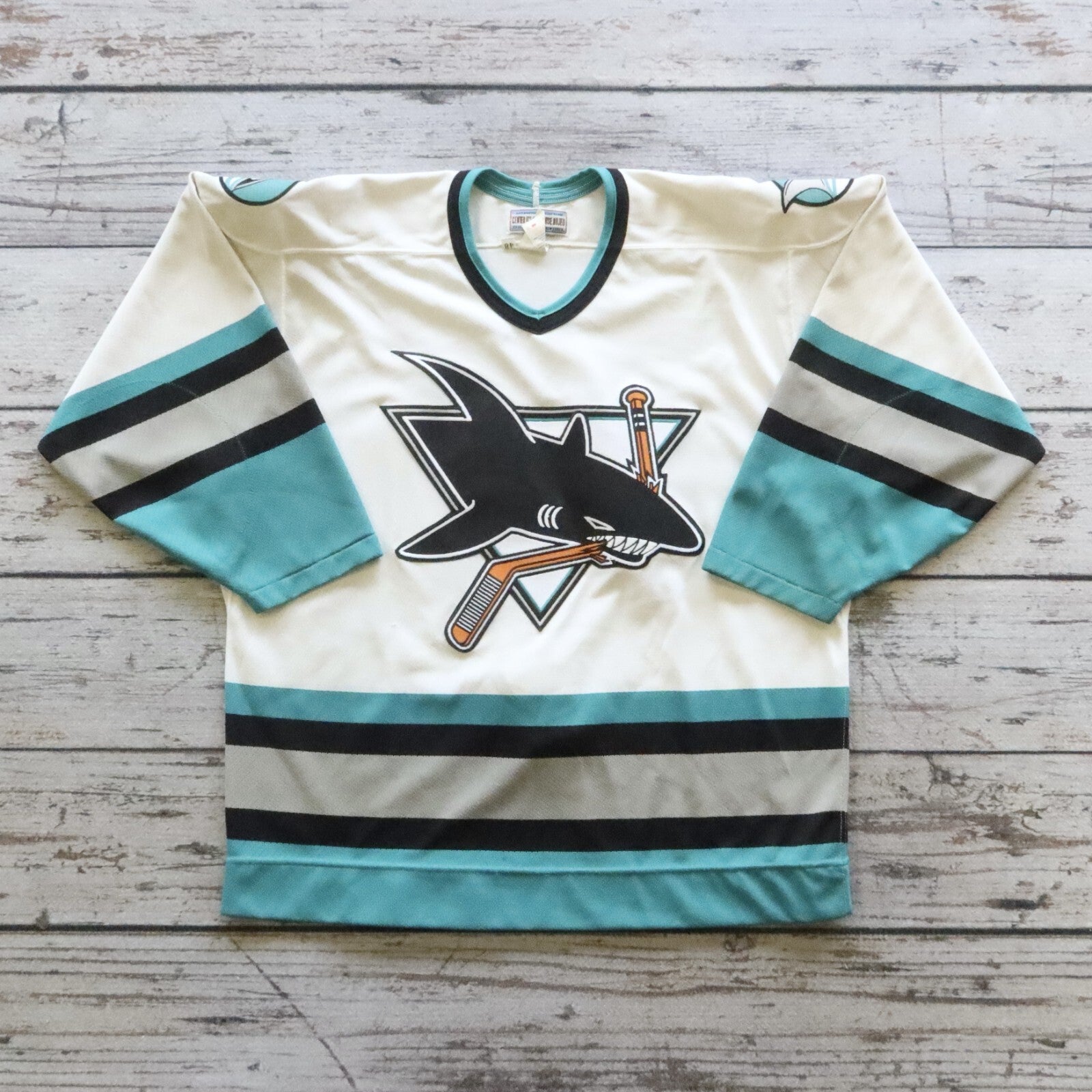 Vintage San Jose Sharks Maska Air Knit Hockey Jersey Fight Strap Size 48