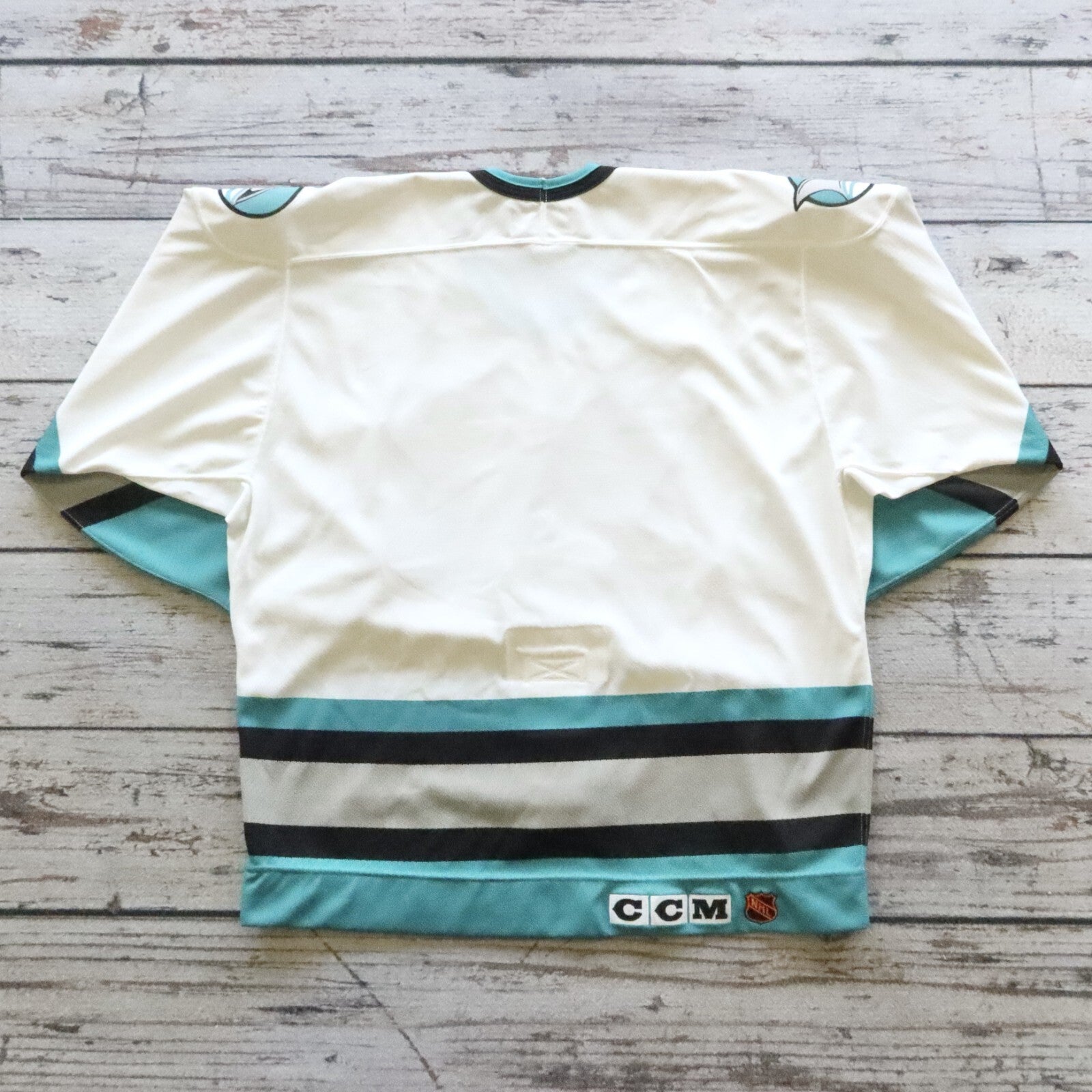 Vintage San Jose Sharks Maska Air Knit Hockey Jersey Fight Strap Size 48