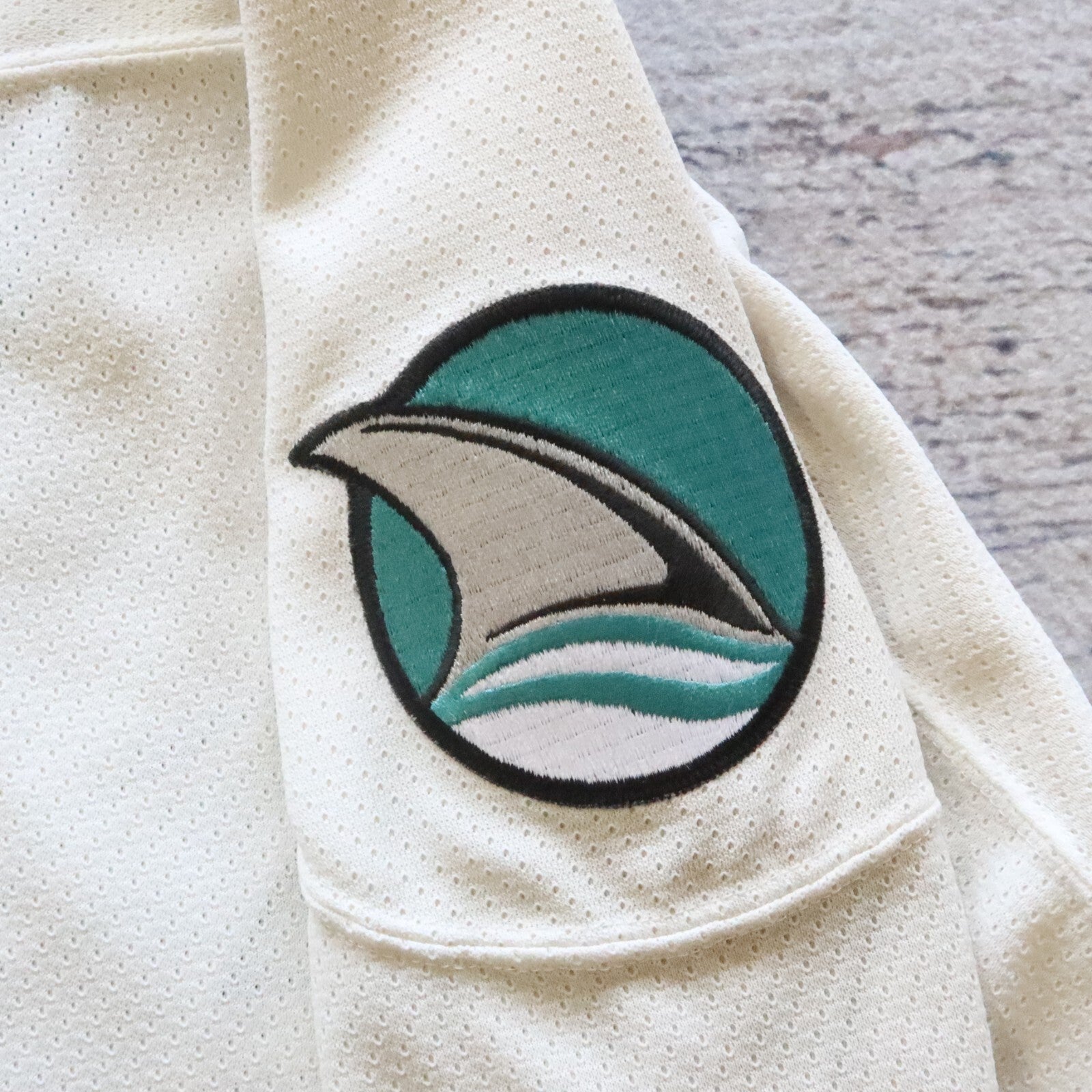 Vintage San Jose Sharks Maska Air Knit Hockey Jersey Fight Strap Size 48