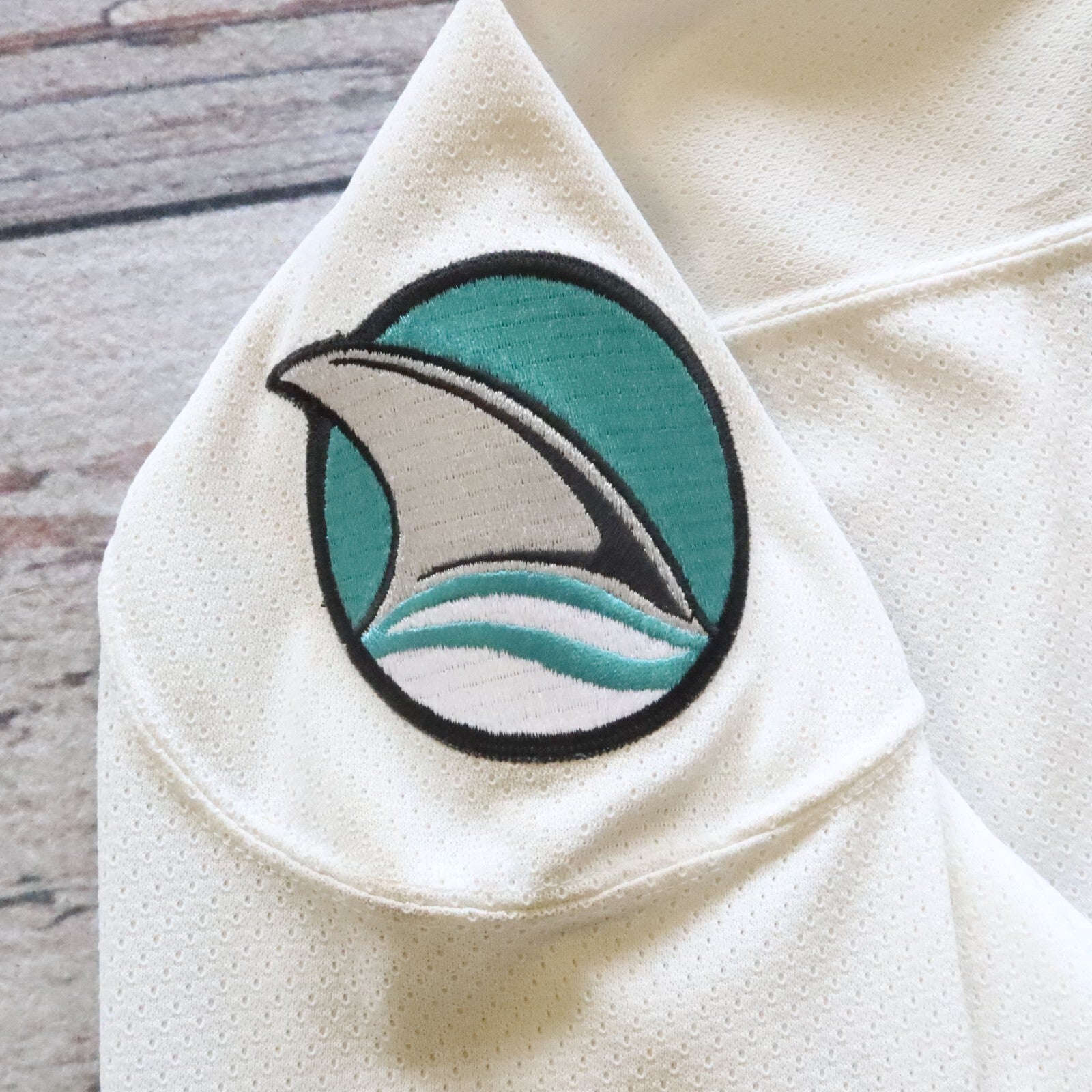 Vintage San Jose Sharks Maska Air Knit Hockey Jersey Fight Strap Size 48