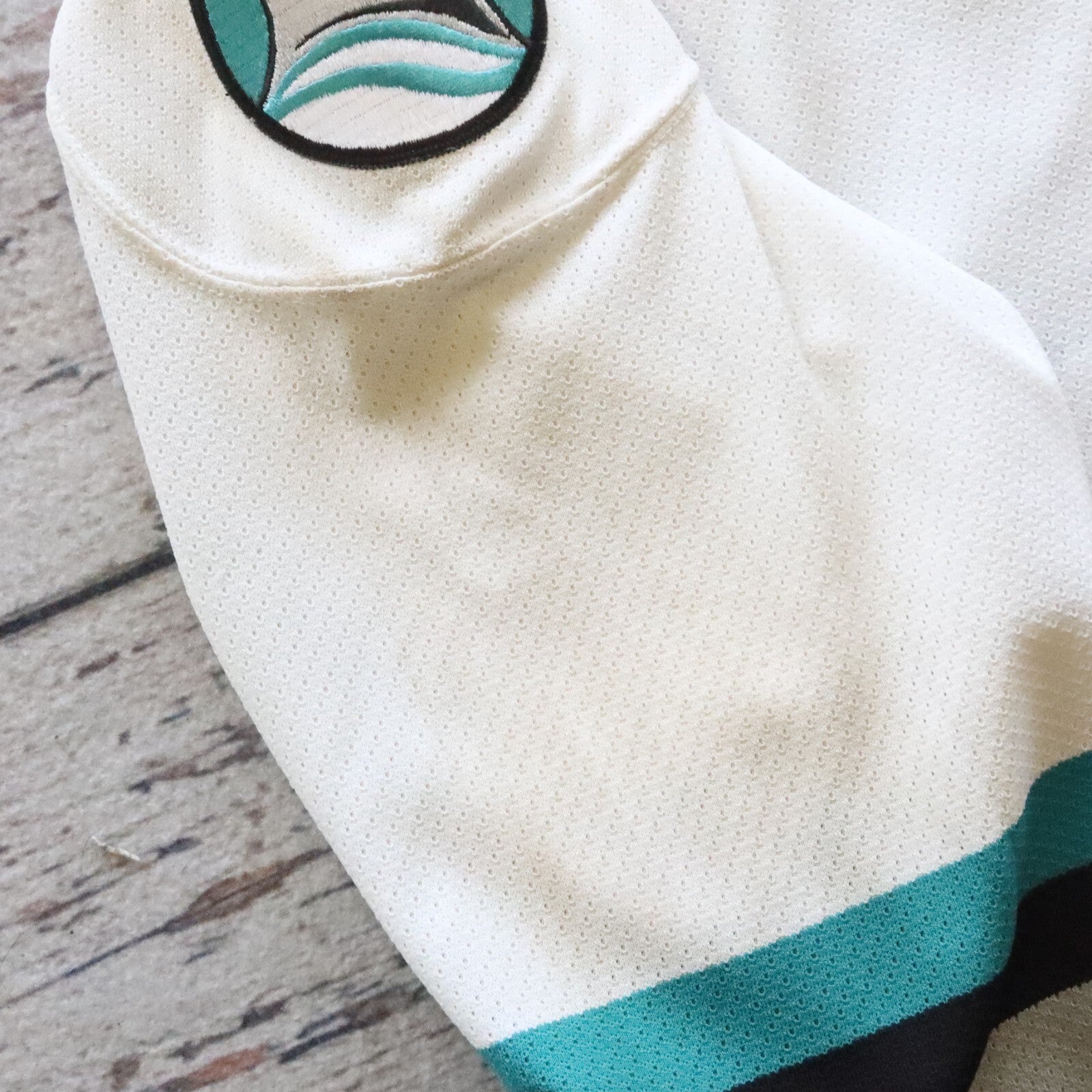 Vintage San Jose Sharks Maska Air Knit Hockey Jersey Fight Strap Size 48
