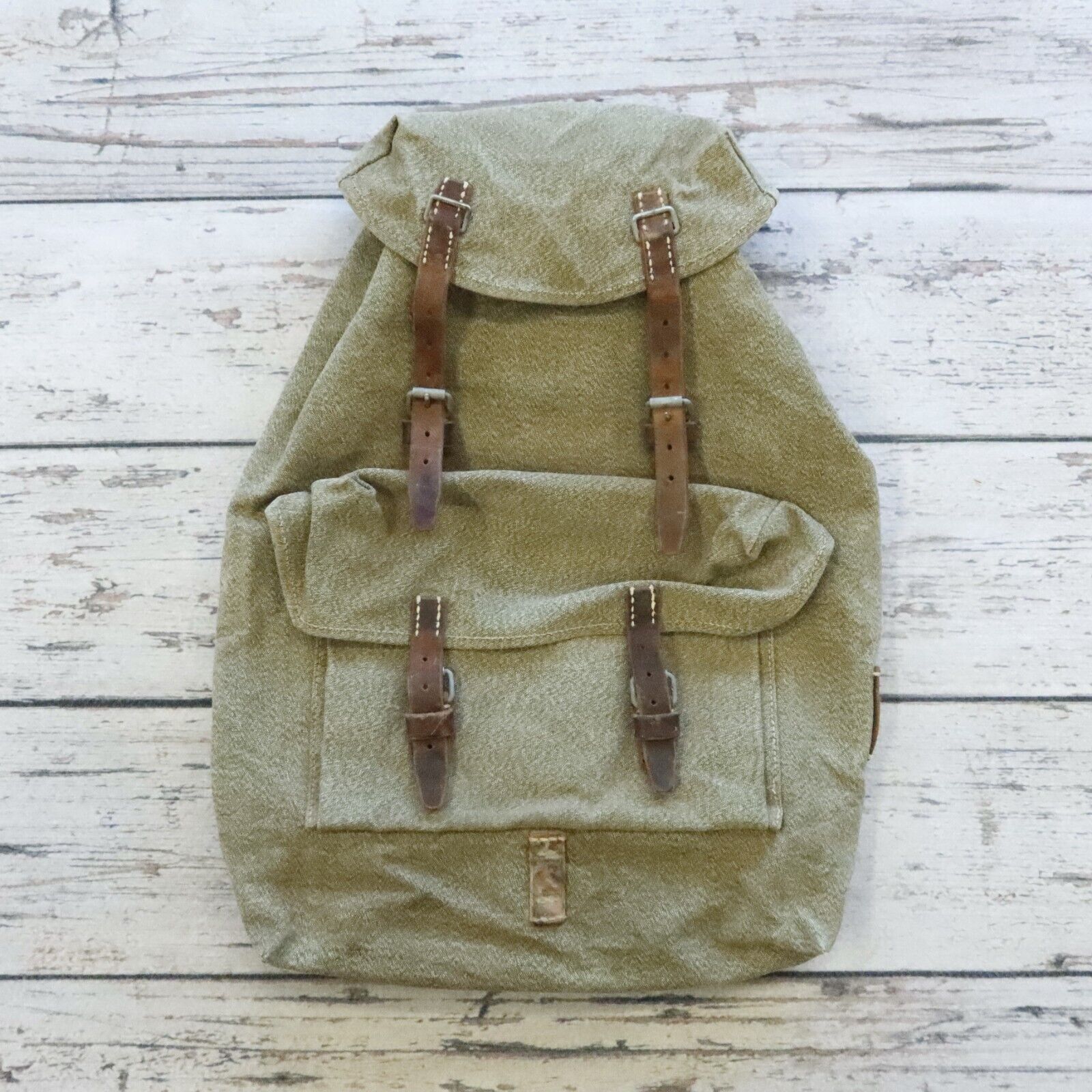 Vintage Swiss Army Military Rucksack Backpack Salt Pepper Canvas