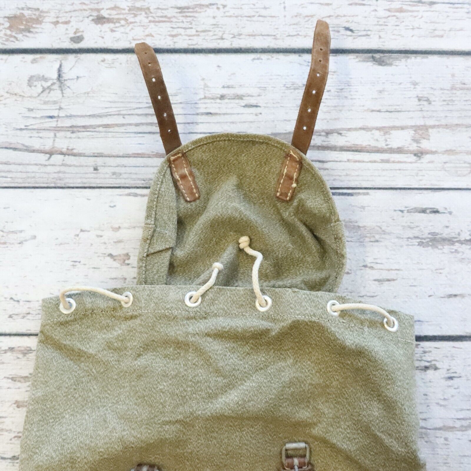 Vintage Swiss Army Military Rucksack Backpack Salt Pepper Canvas
