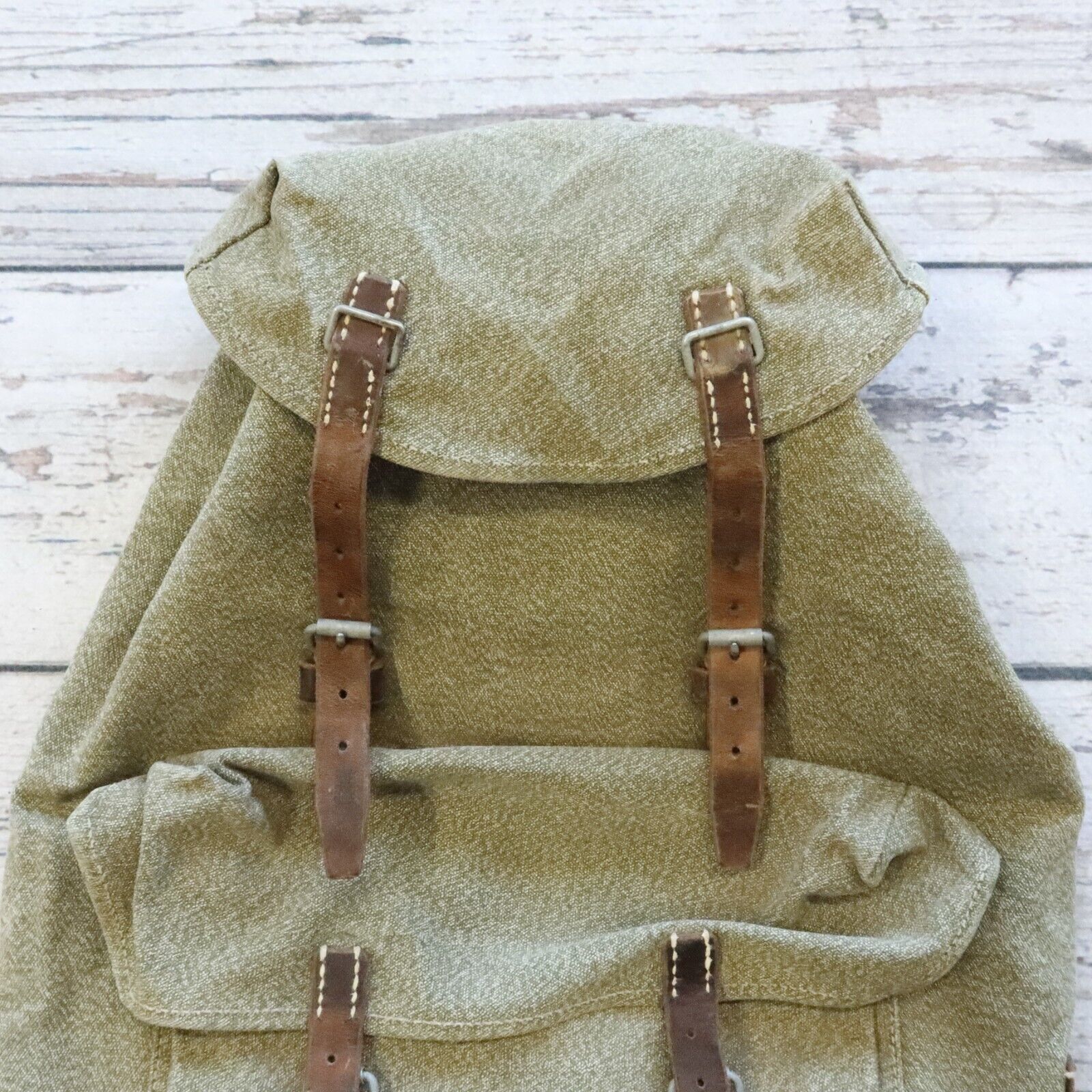 Vintage Swiss Army Military Rucksack Backpack Salt Pepper Canvas