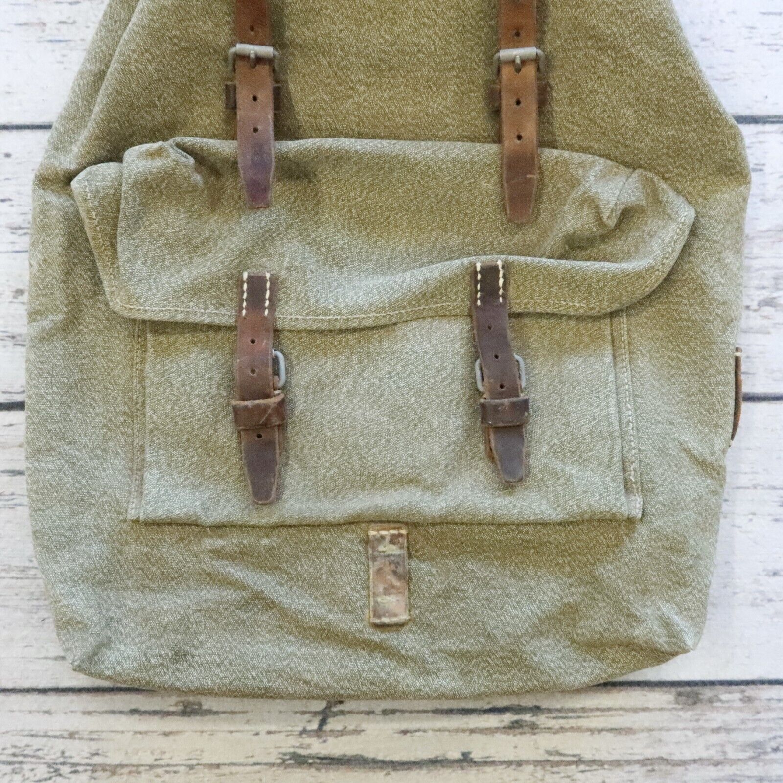 Vintage Swiss Army Military Rucksack Backpack Salt Pepper Canvas