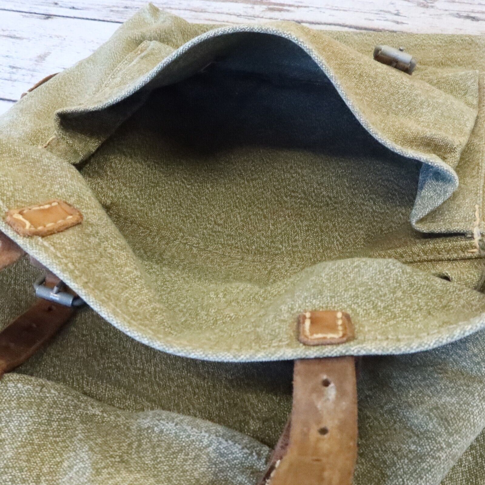 Vintage Swiss Army Military Rucksack Backpack Salt Pepper Canvas