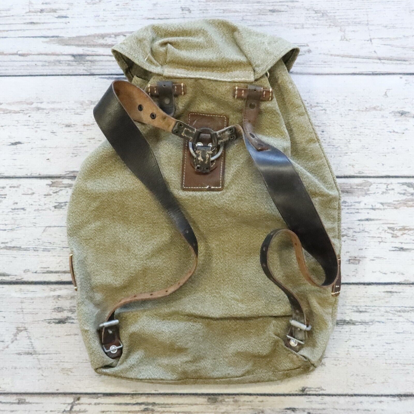 Vintage Swiss Army Military Rucksack Backpack Salt Pepper Canvas
