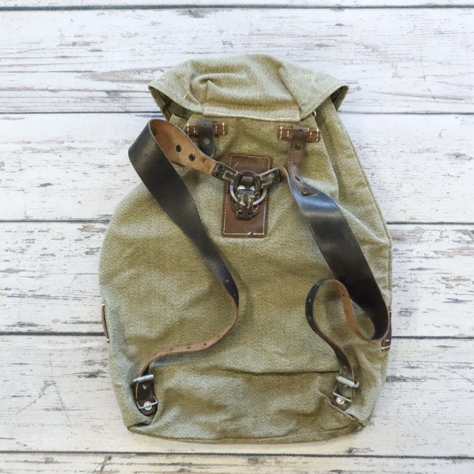 Vintage Swiss Army Military Rucksack Backpack Salt Pepper Canvas