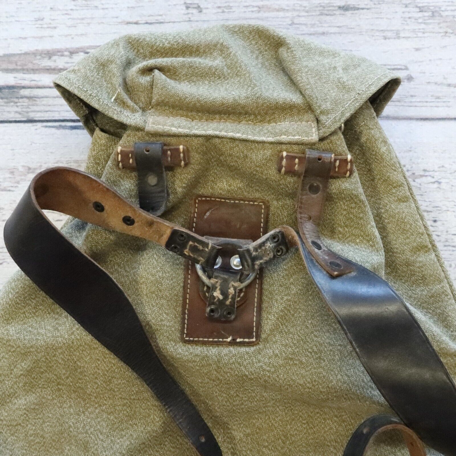 Vintage Swiss Army Military Rucksack Backpack Salt Pepper Canvas