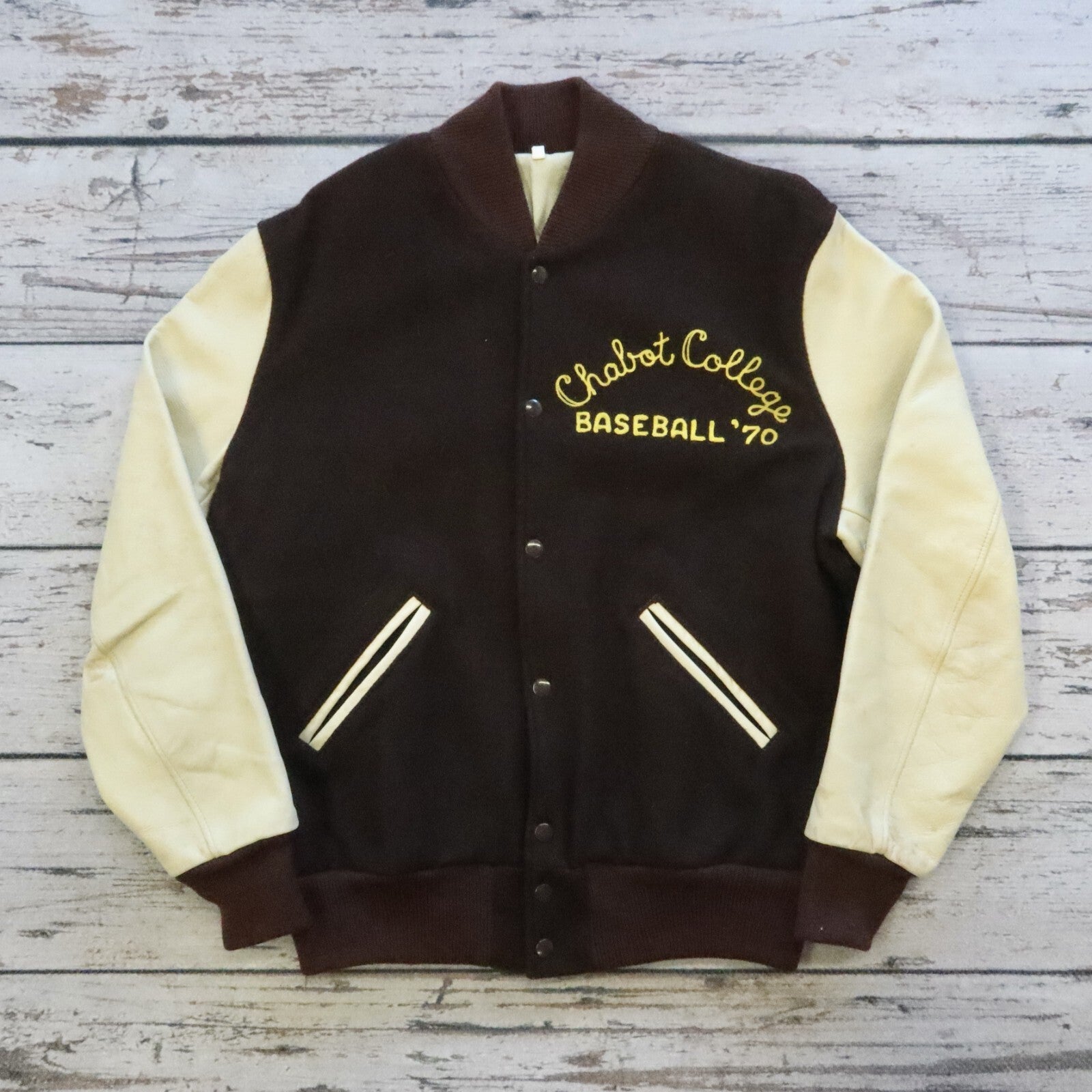 Vintage Chabot College Baseball Varsity Jacket Leather Wool