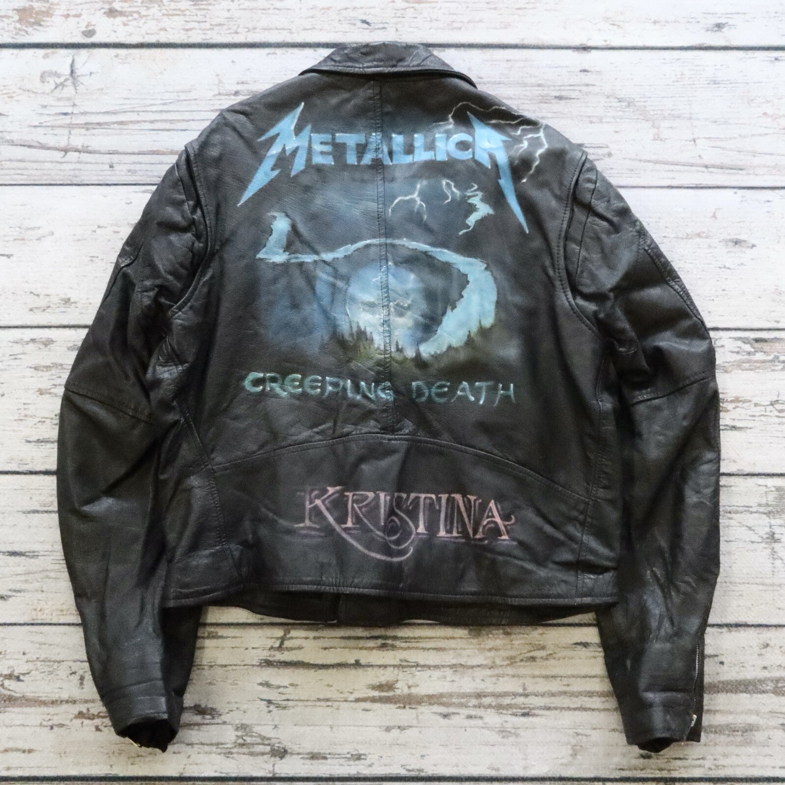 Vintage Metallica Creeping Death Genuine Leather Motorcycle Jacket Custom