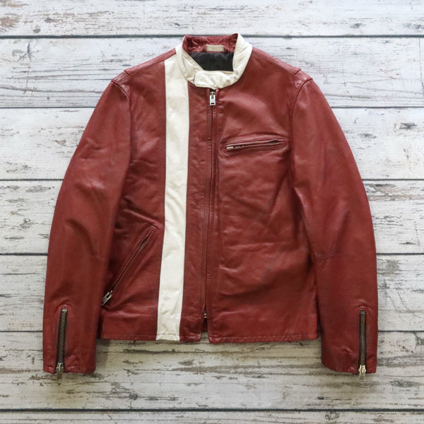 Vintage Gap RED Leather Cafe Racer Motorcycle Jacket Size M