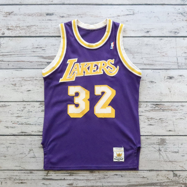 Vintage 80s Los Angeles Lakers Magic Johnson Basketball Jersey Sand Knit Size 40