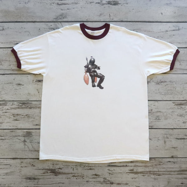 Vintage Star Wars Attack of the Clones Jango Fett Ringer Tshirt Size XXL
