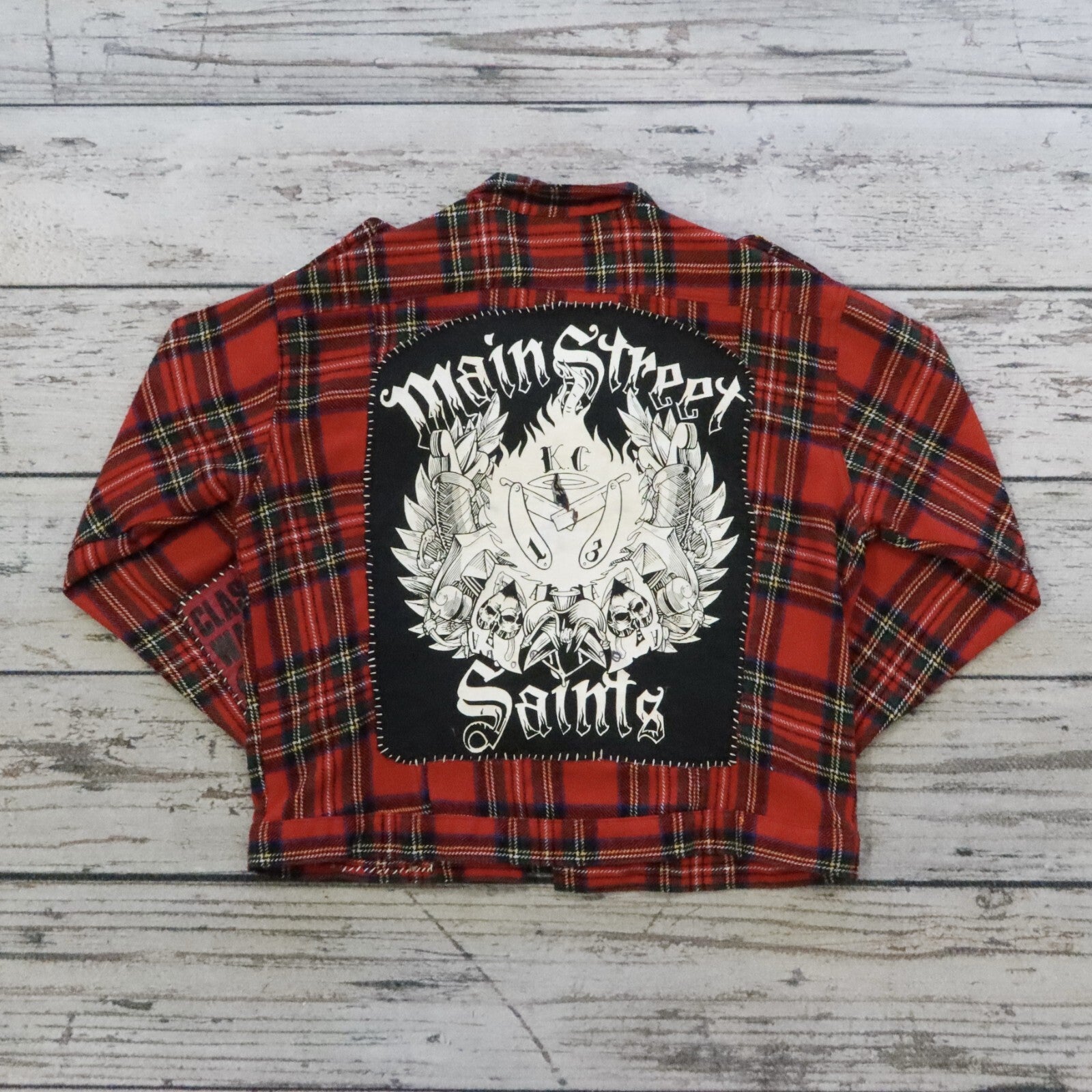 Vintage Tiger of London Main Street Saints Patchwork Plaid Biker Jacket Rare