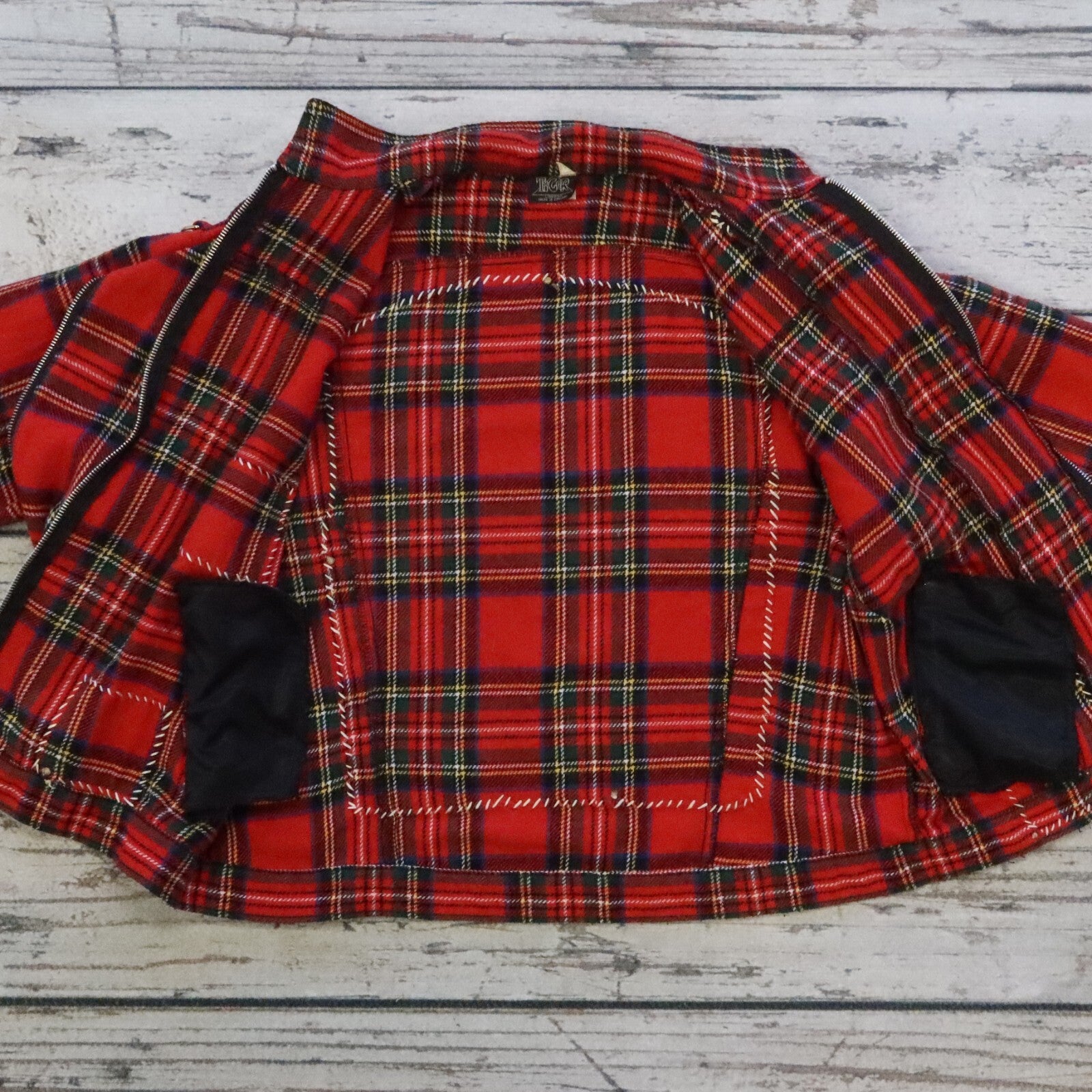 Vintage Tiger of London Main Street Saints Patchwork Plaid Biker Jacket Rare