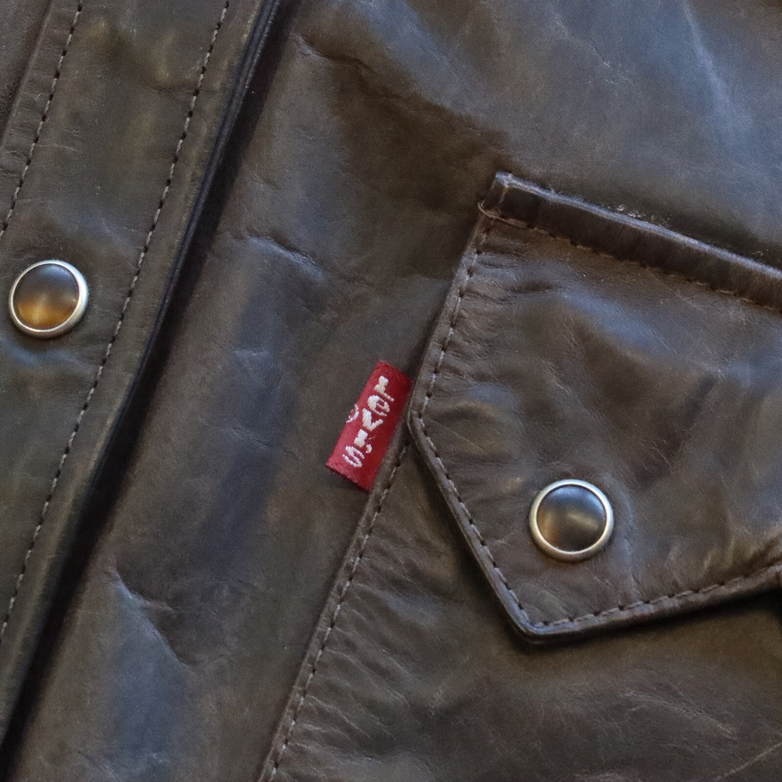 Vintage 90s Levis Sawtooth Pearl Snap Western Leather Shirt