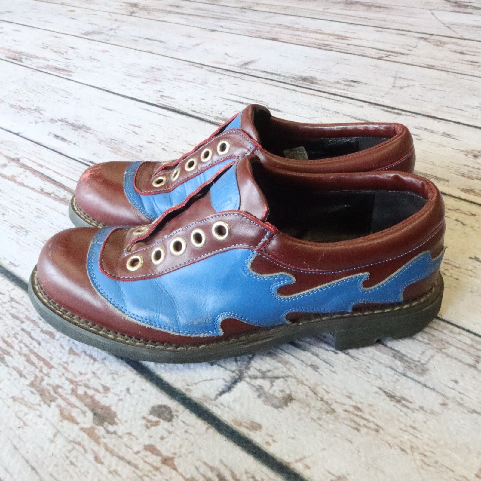 Vintage John Fluevog Flame Leather Derby Shoes Size 10