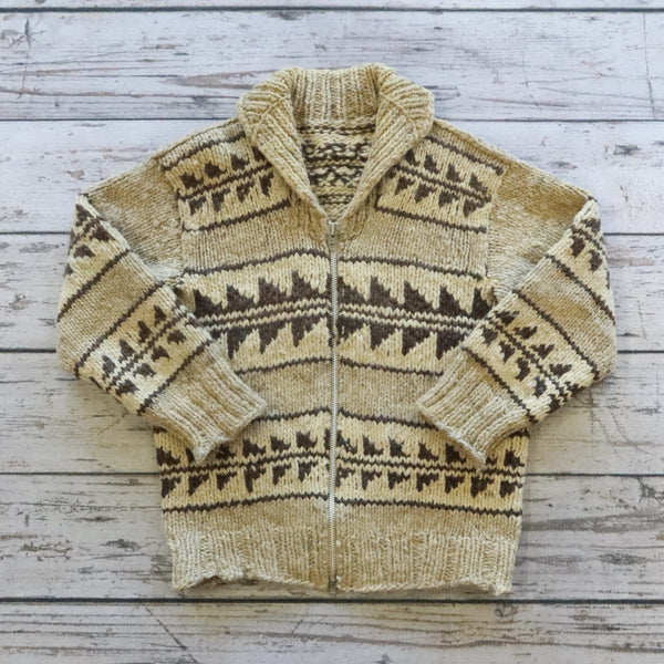 Vintage Rare Cowichan Arrow Hand Knit Cardigan Sweater Lightning Zip